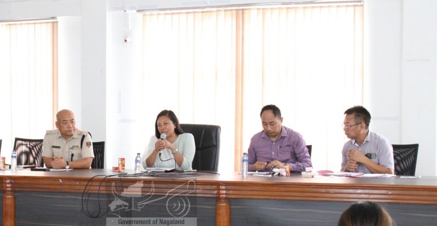 Advisor Hekani Jakhalu addressing the Chümoukedima DPDB meeting at DC Conference Hall, Chümoukedima on July 18. (DIPR Photo)